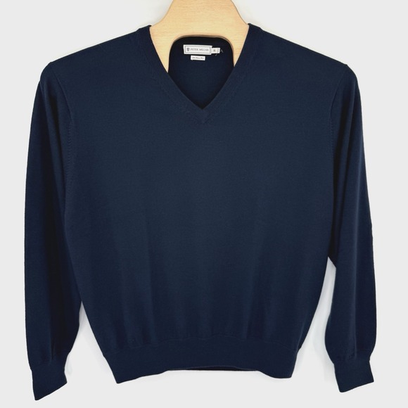 Peter Millar Soft V-Neck Sweater Size XL Solid Blue 100% Merino Wool Golf - Picture 2 of 5